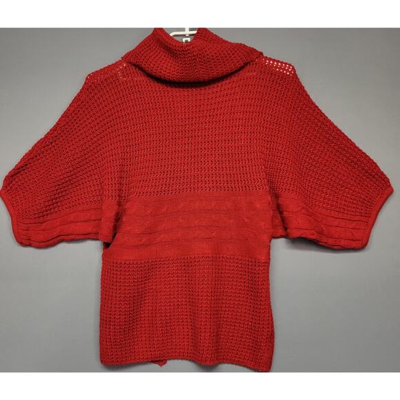 Jennifer Lauren Sweater Womens L Red Open Knit Side Lace Up Dolman Cowl Neck - Picture 12 of 14